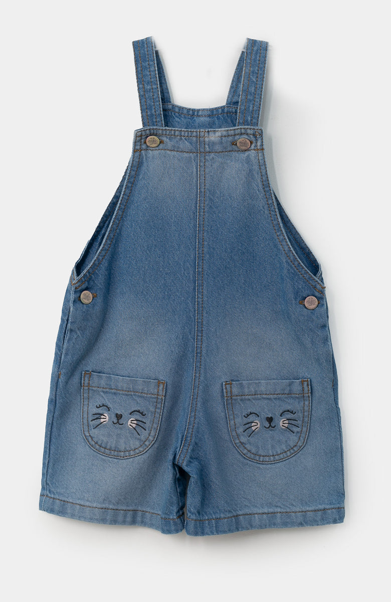 Overol short para bebé niña en denim color índigo