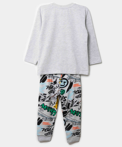 Pijama Manga Larga Y Pantalón Para Bebé Niño En Tela Suave Color Blanco Jaspe