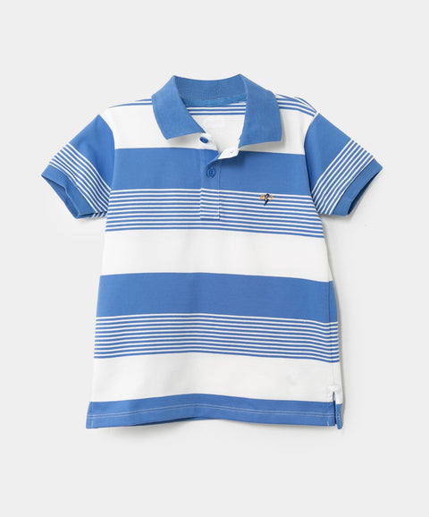 Camiseta Tipo Polo Para Bebé Niño En Algodón Color Azul Y Blanco