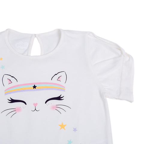 Camiseta Para Bebé Niña En Licra Color Marfil
