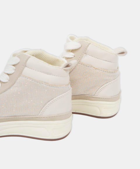 Tenis Bota Mirellados Para Bebe Niña En Material Sintético Color Marfil