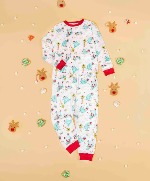 Pijama Navideña Unisex Manga Corta Color Blanco