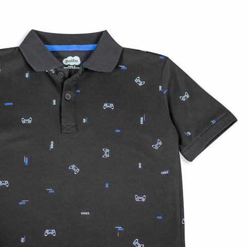 Camiseta tipo polo para niño en algodón color negro