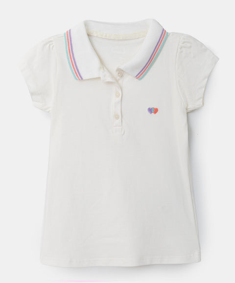Camiseta tipo polo para bebé niña en algodón color marfil