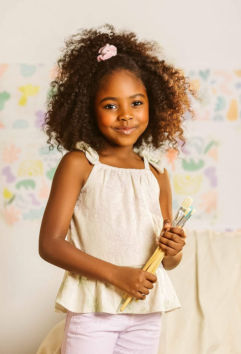 Blusa para niña en voile color marfil