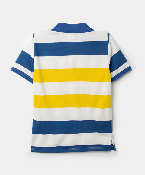 Camiseta tipo polo para niño en algodón con rayas azules