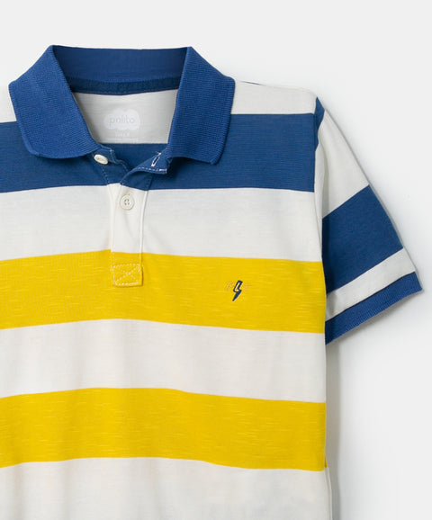 Camiseta tipo polo para niño en algodón con rayas azules