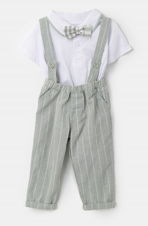 Conjunto de body y pantalón para recién nacido en tela suave color blanco