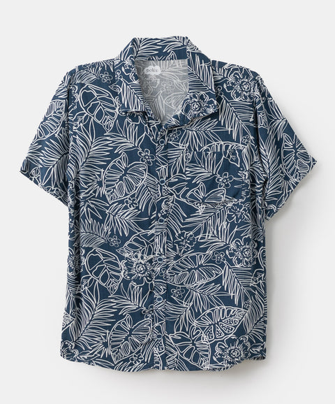 Camisa Estampada Manga Corta Para Niño En Lino Color Azul