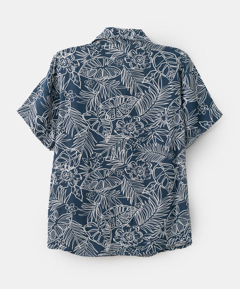 Camisa Estampada Manga Corta Para Niño En Lino Color Azul