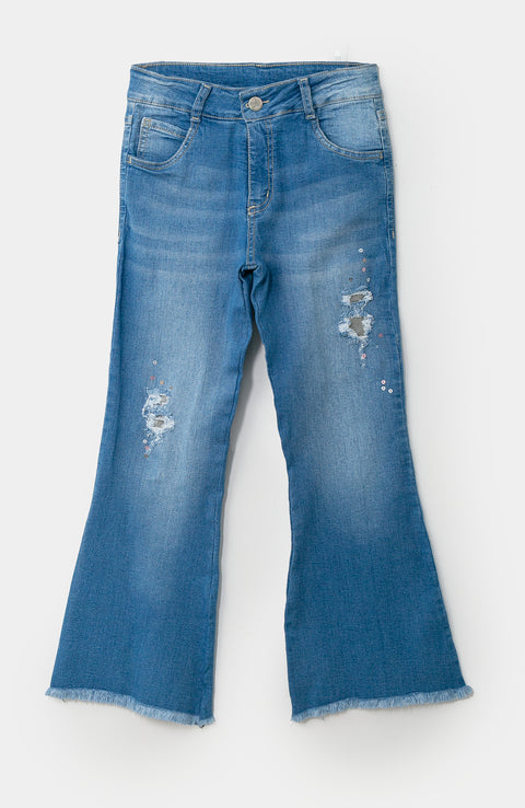 Jean Flare Para Niña En Denim Color Índigo
