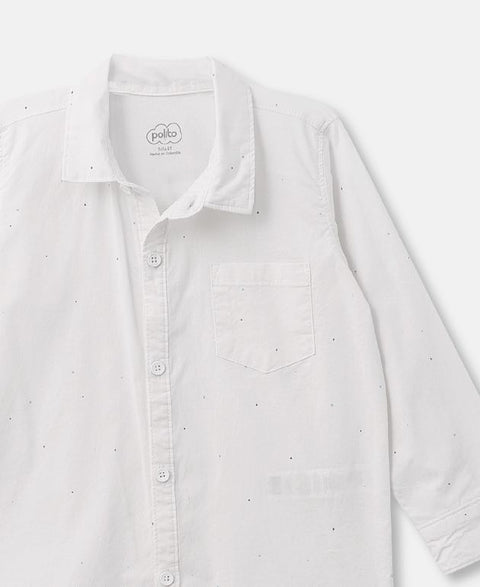 Camisa Manga Larga Para Bebé Niño Popelina Color Blanco