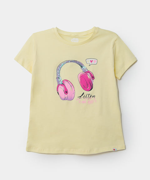 Camiseta Manga Corta Para Niña En Licra Color Amarillo Claro