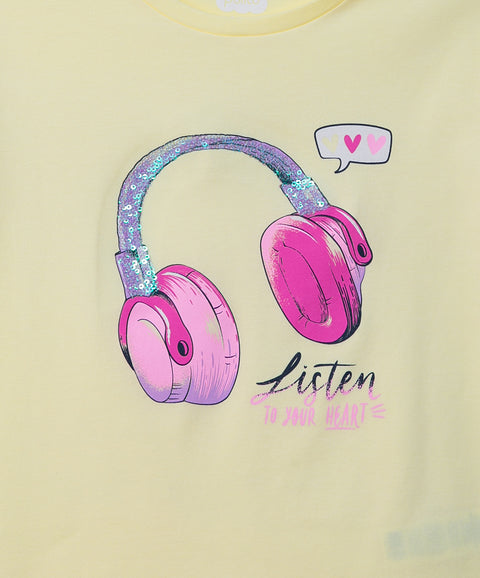Camiseta Manga Corta Para Niña En Licra Color Amarillo Claro