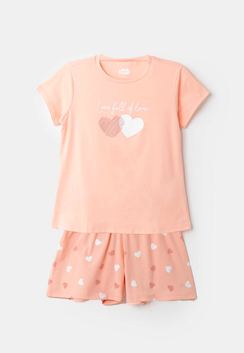 Pijama Manga Corta Para Niña En Licra Color Salmón