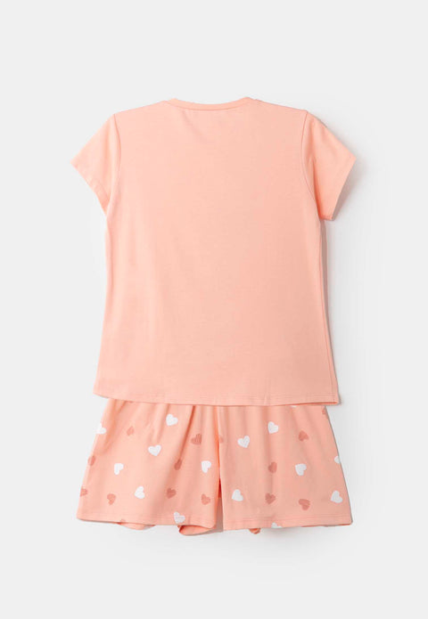 Pijama Manga Corta Para Niña En Licra Color Salmón