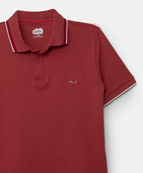 Camiseta tipo polo para niño en algodón color rojo