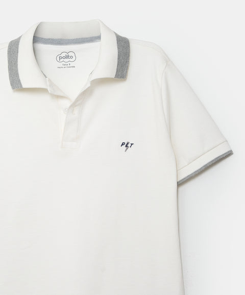 Camiseta tipo polo para niño en algodón color marfil