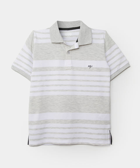 Camiseta tipo polo para niño en algodón color blanco jasped con rayas