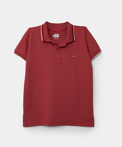 Camiseta tipo polo para bebé niño en algodón color rojo