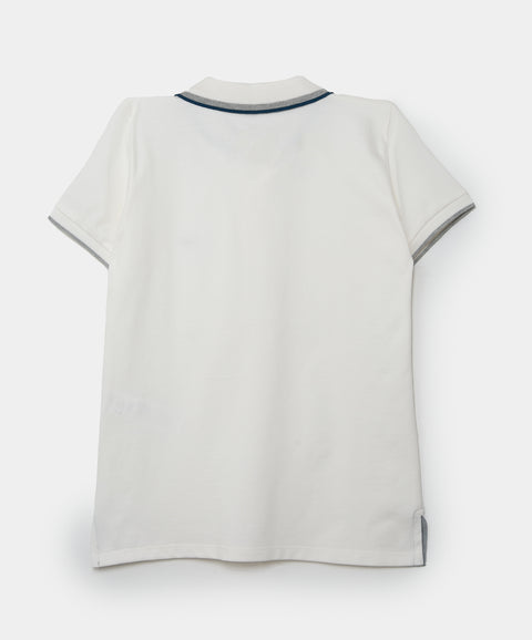 Camiseta tipo polo para bebé niño en algodón color marfil