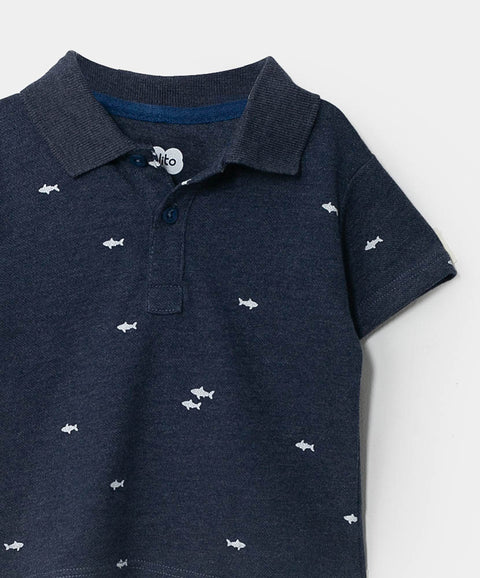 Camiseta tipo polo para niño en algodón color azul cross