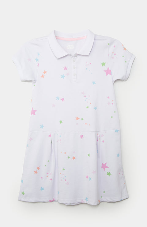 Vestido tipo polo para niña en algodón color blanco