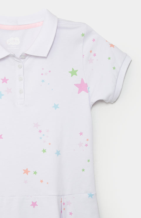 Vestido tipo polo para niña en algodón color blanco
