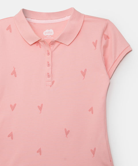 Camiseta tipo polo para niña en algodón color salmón