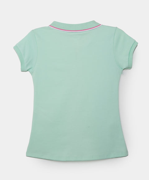 Camiseta tipo polo para niña en algodón color verde agua
