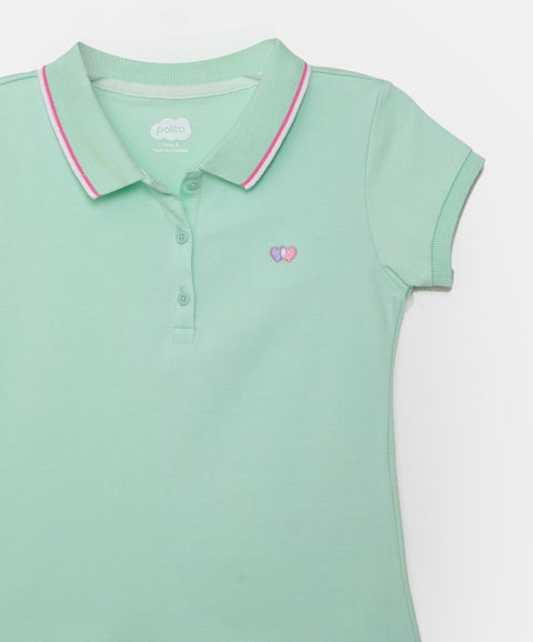 Camiseta tipo polo para niña en algodón color verde agua