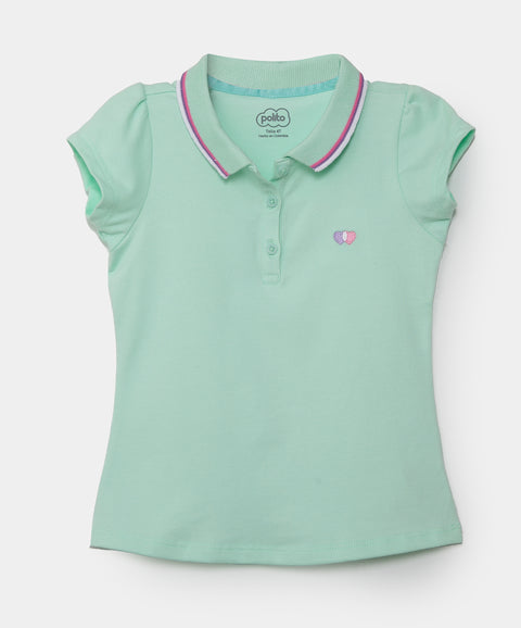Camiseta tipo polo para bebé niña en algodón color verde agua