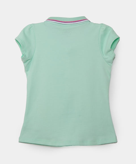 Camiseta tipo polo para bebé niña en algodón color verde agua