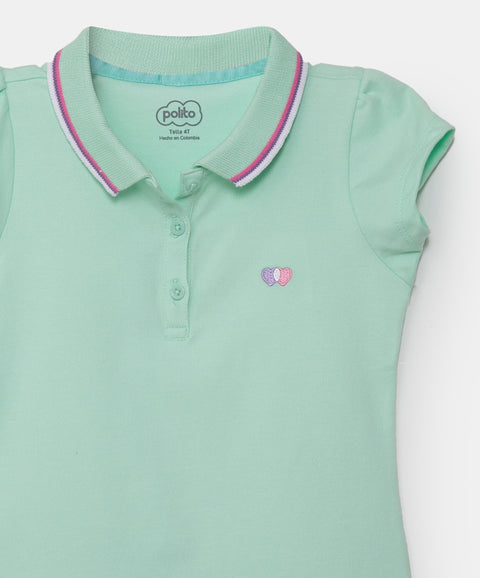 Camiseta tipo polo para bebé niña en algodón color verde agua