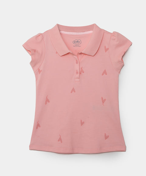 Camiseta tipo polo para bebé niña en algodón color salmón