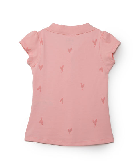 Camiseta tipo polo para bebé niña en algodón color salmón