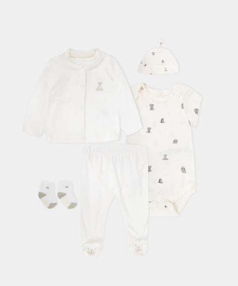 Set De Primer Día Unisex En Tela Suave Color Marfil