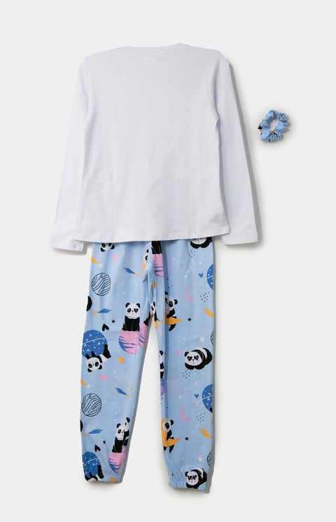 Pijama manga larga para bebé niña en licra color azul claro