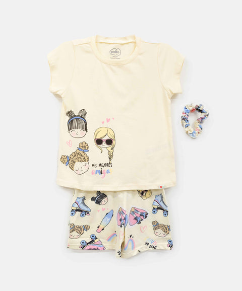Pijama Manga Corta Y Short Para Bebé Niña En Algodón Color Amarillo