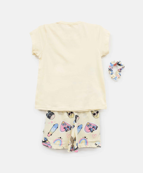 Pijama Manga Corta Y Short Para Bebé Niña En Algodón Color Amarillo