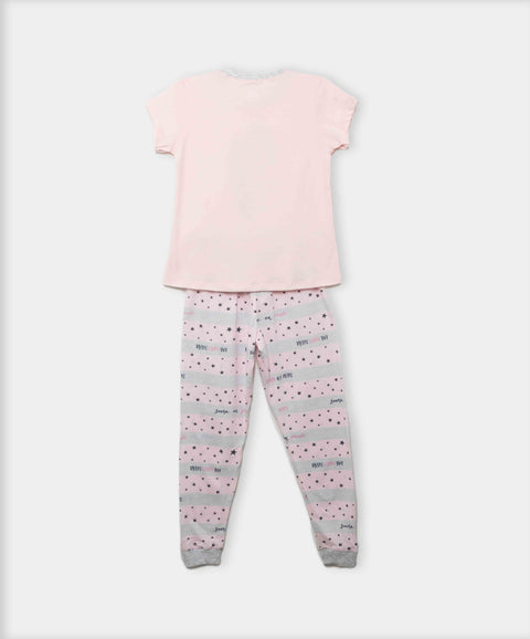 Pijama Manga Corta Y Pantalón Para Niña En Licra Color Rosado Claro