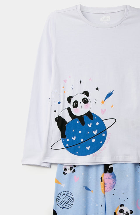 Pijama manga larga para niña en licra color azul claro