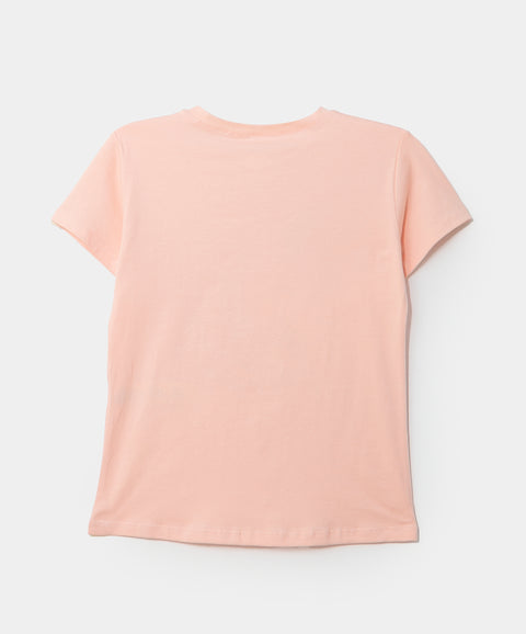 Camiseta manga corta para niña en licra color melón claro