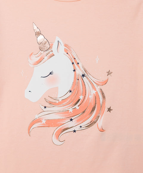 Camiseta manga corta para niña en licra color melón claro