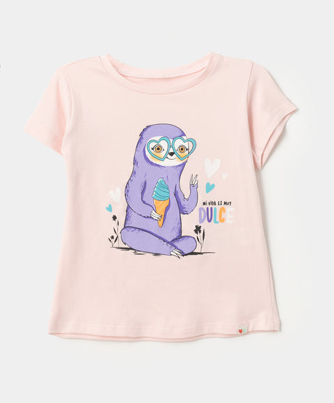 Camiseta Manga Corta Para Bebé Niña En Licra Color Rosado Claro