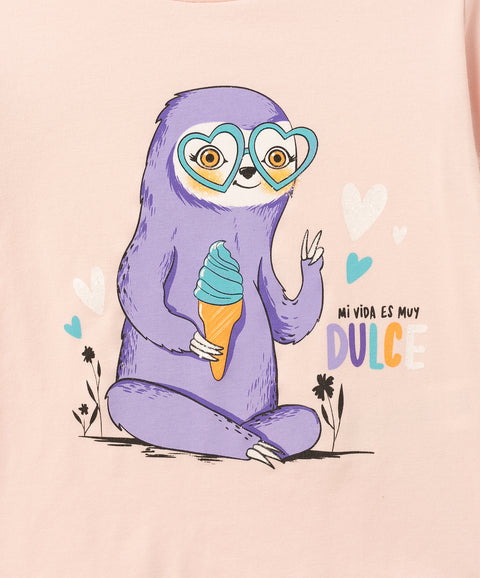 Camiseta Manga Corta Para Bebé Niña En Licra Color Rosado Claro