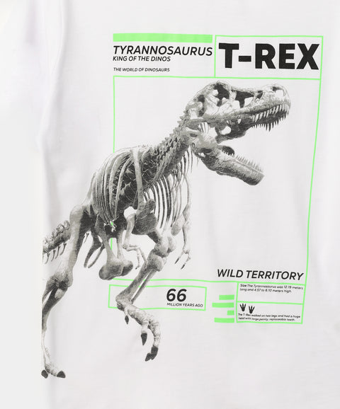 Camiseta Para Niño En Tela Suave Color Blanco Con Estampado De Ti Rex