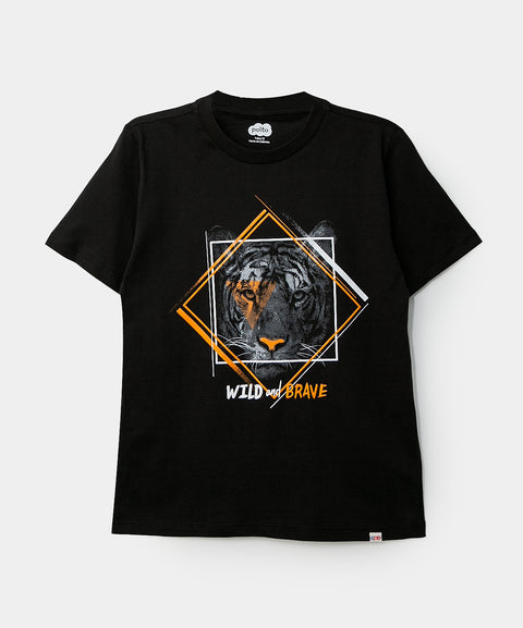 Camiseta Con Estampado De Tigre Para Niño En Tela Suave Color Negro
