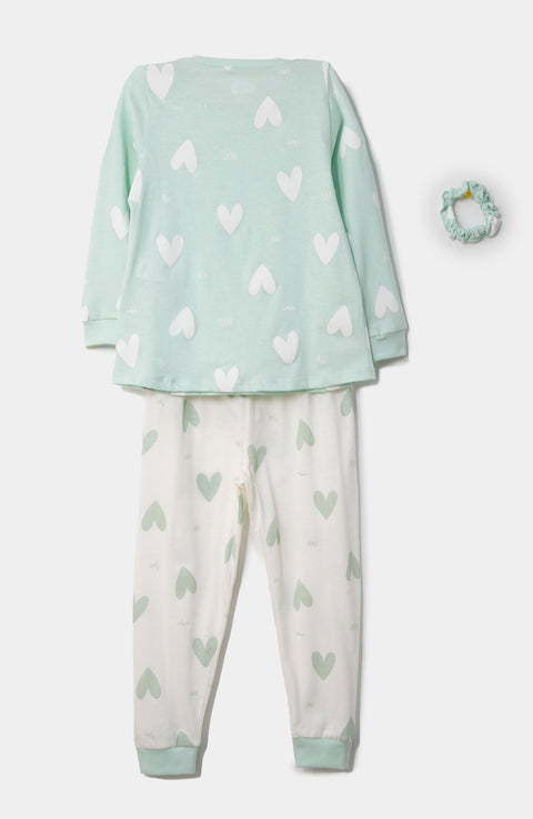 Pijama manga larga para bebé niña en licra color verde claro