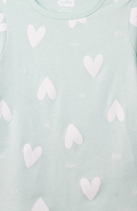 Pijama manga larga para bebé niña en licra color verde claro